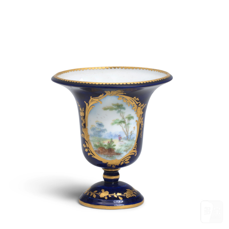 A small Vincennes/Sèvres blue-ground vase (vase perseval), dated 1756